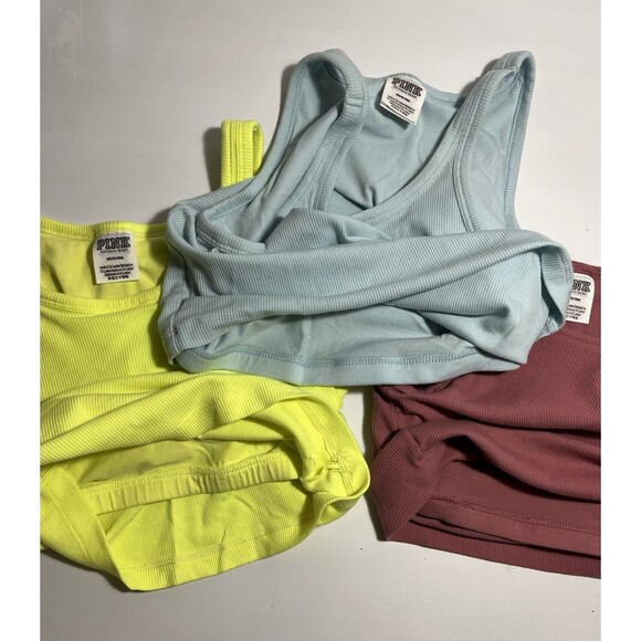 Victoria's Secret PINK Ribbed Cropped Tank Top Shelf Bra Size Medium Lot of 3 - Picture 4 of 6
